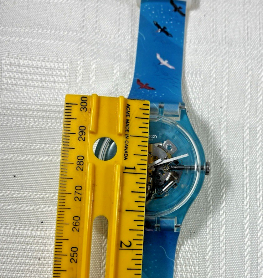 Swatch Automatic Skeleton Dial birds Blue Clear Plastic Wristwatch (not working)