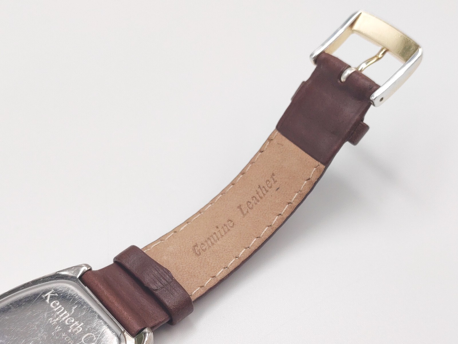 Kenneth Cole KC1011 Tonneau / Barrel Shape Case Brown Leather Strap Watch