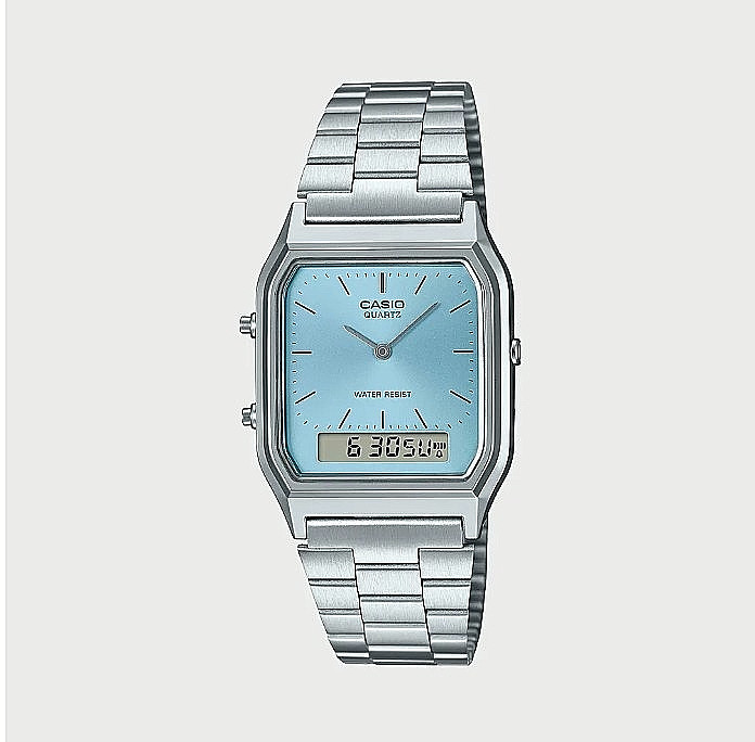 Casio AQ-230A-2A2MQY Dual Time Retro Digital Watch Blue Dial Authentic