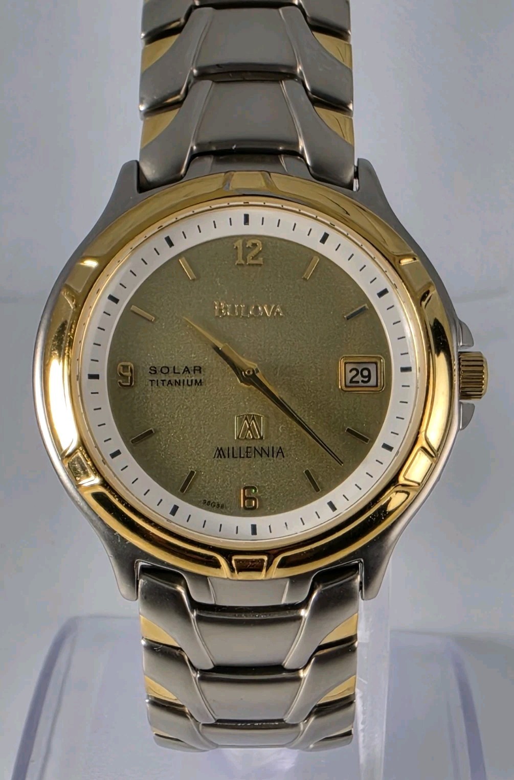 BULOVA SOLAR MILLENNIA TITANIUM SILVER GOLD TONE WATER RESISTAN 35mm GOLD DIAL