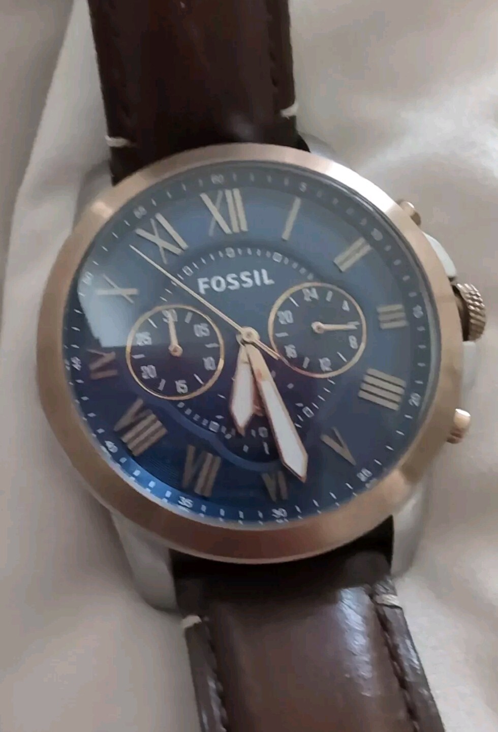 AUTHENTIC FOSSIL FLYNN SILVER BROWN LEATHER CHRONOGRAPH FS1508 Pre-owned