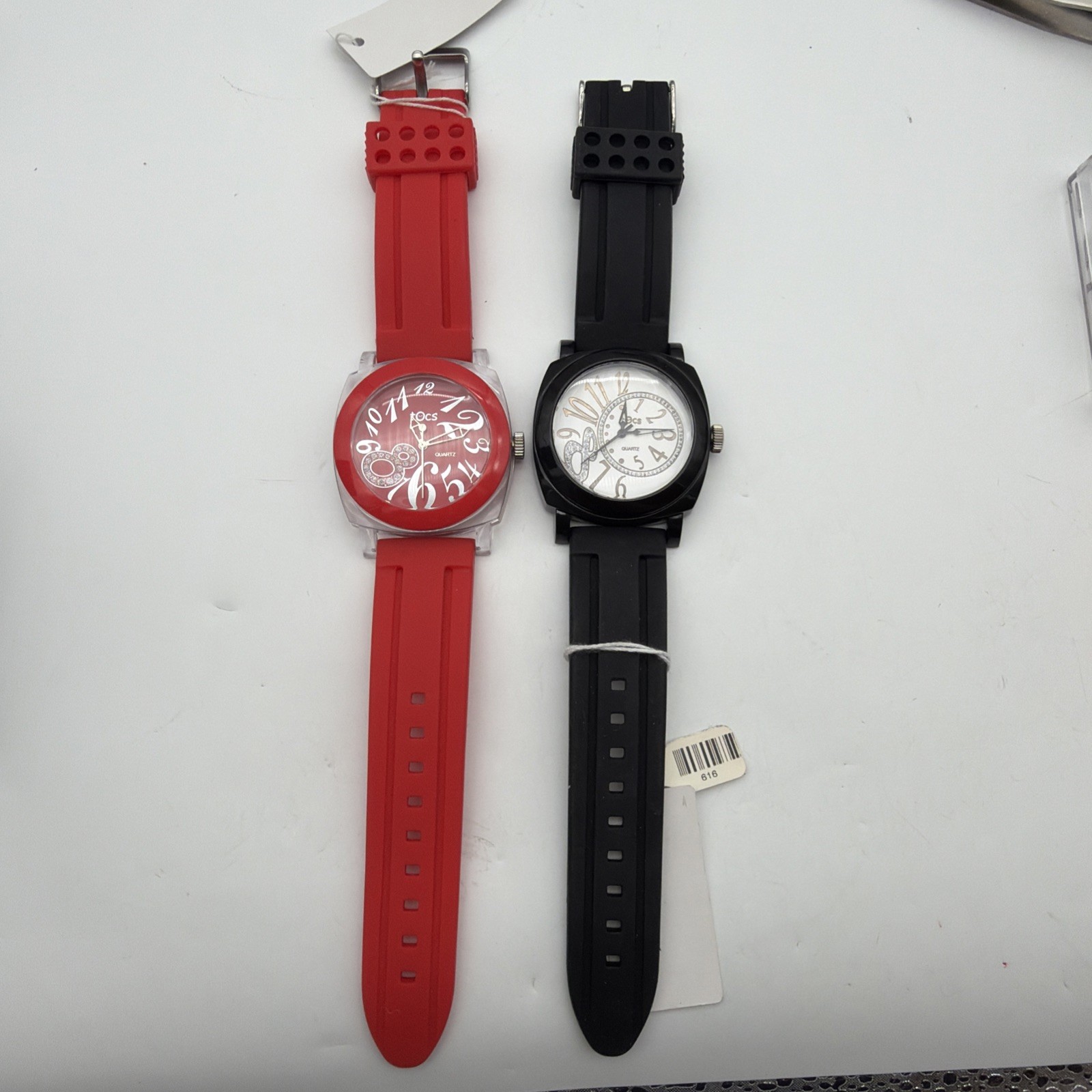 2x TOCS Watches Red and Clear Plastic And Black Quartz Women’s Oversized Watches