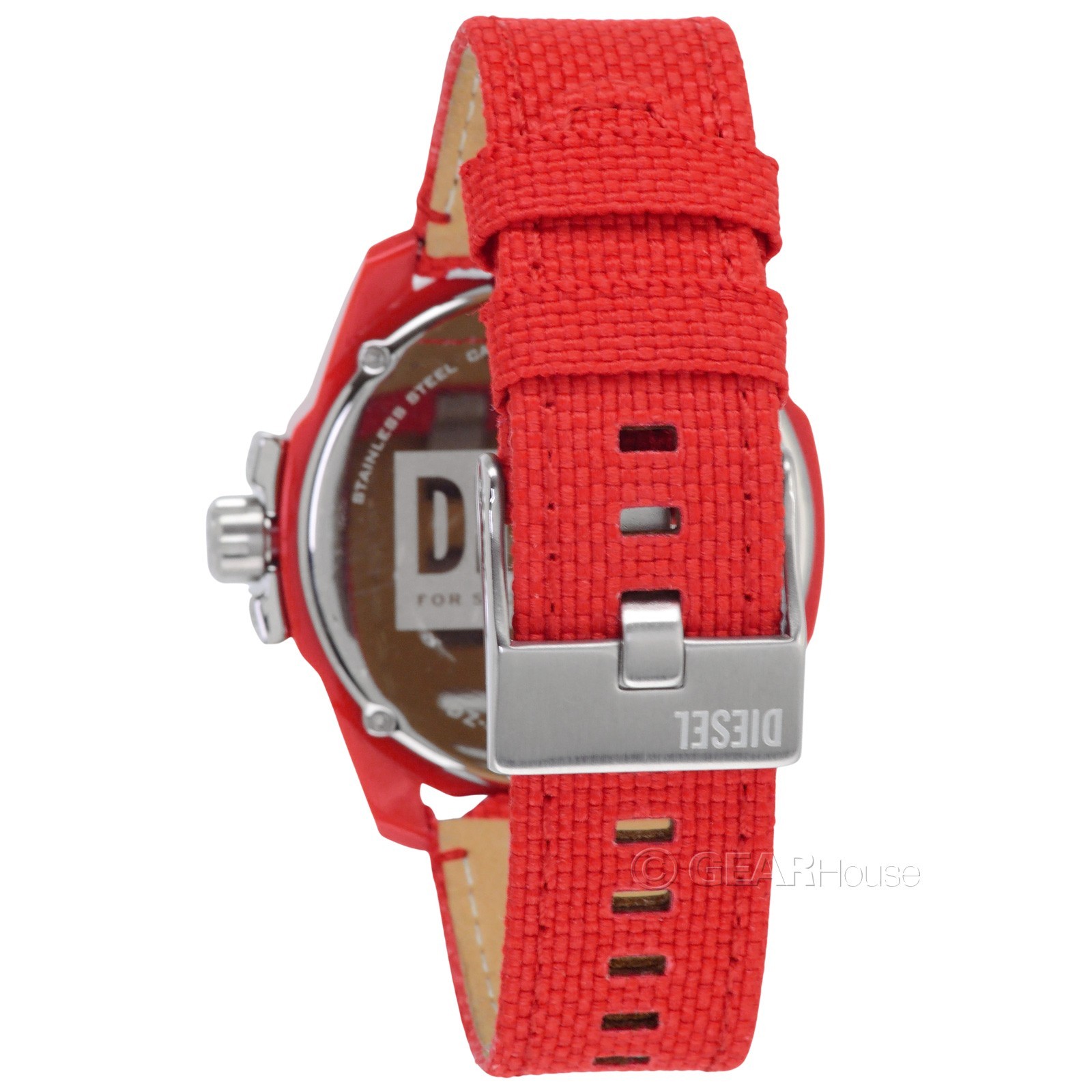 DIESEL Baby Chief Mens Solar Powered Watch, Red Dial, Canvas Textile Logo Band