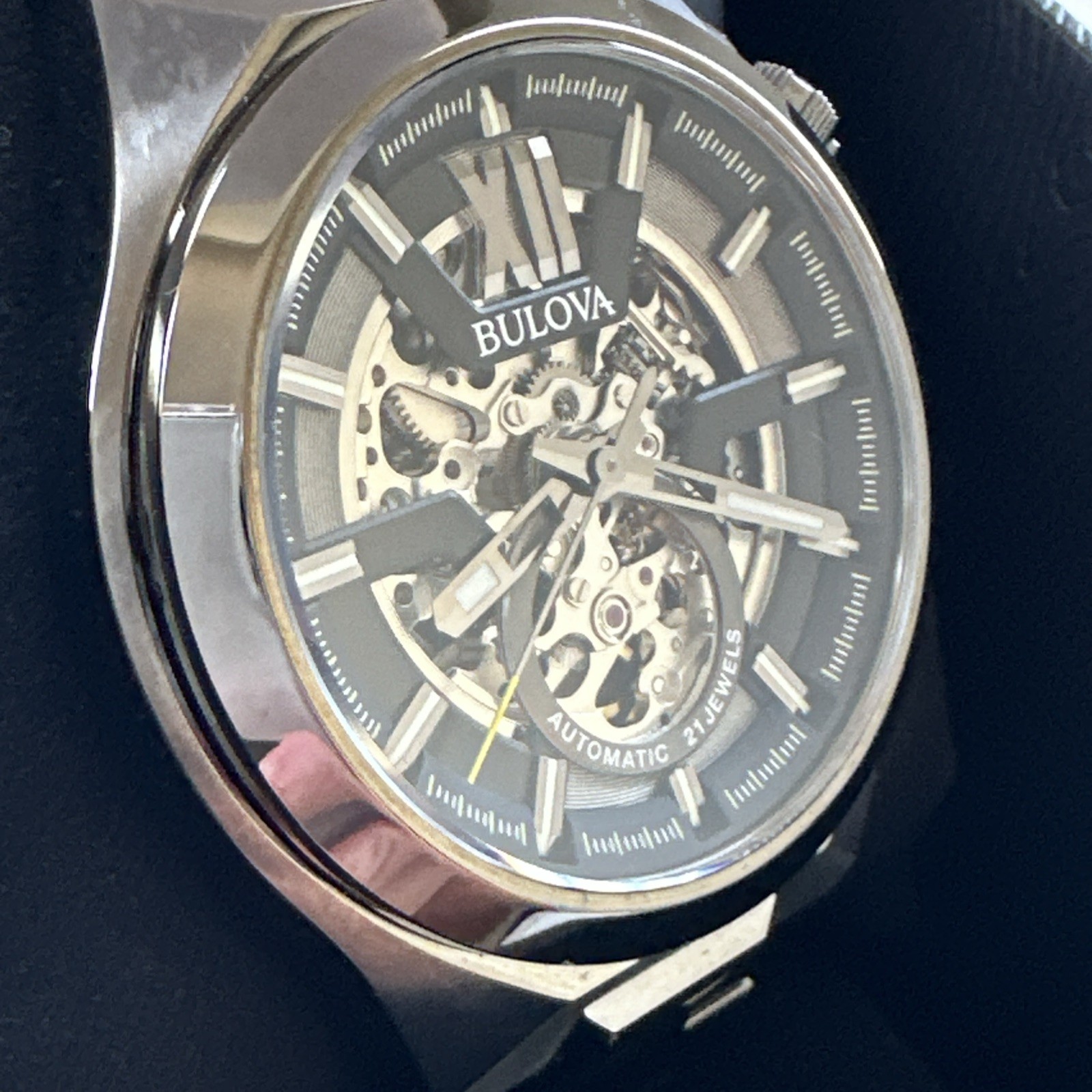 Bulova Womens Maquina Automatic Skeleton Gray Stainless Steel Watch 46MM 98A179