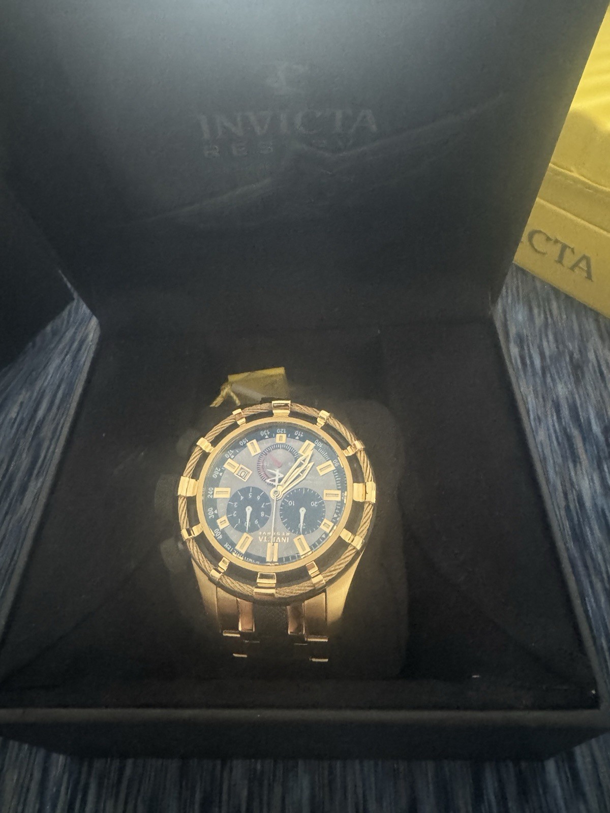 Rare Invicta Reserve Bolt Swiss Made Chrono Gray Dial Black-Gold Tone SS Watch