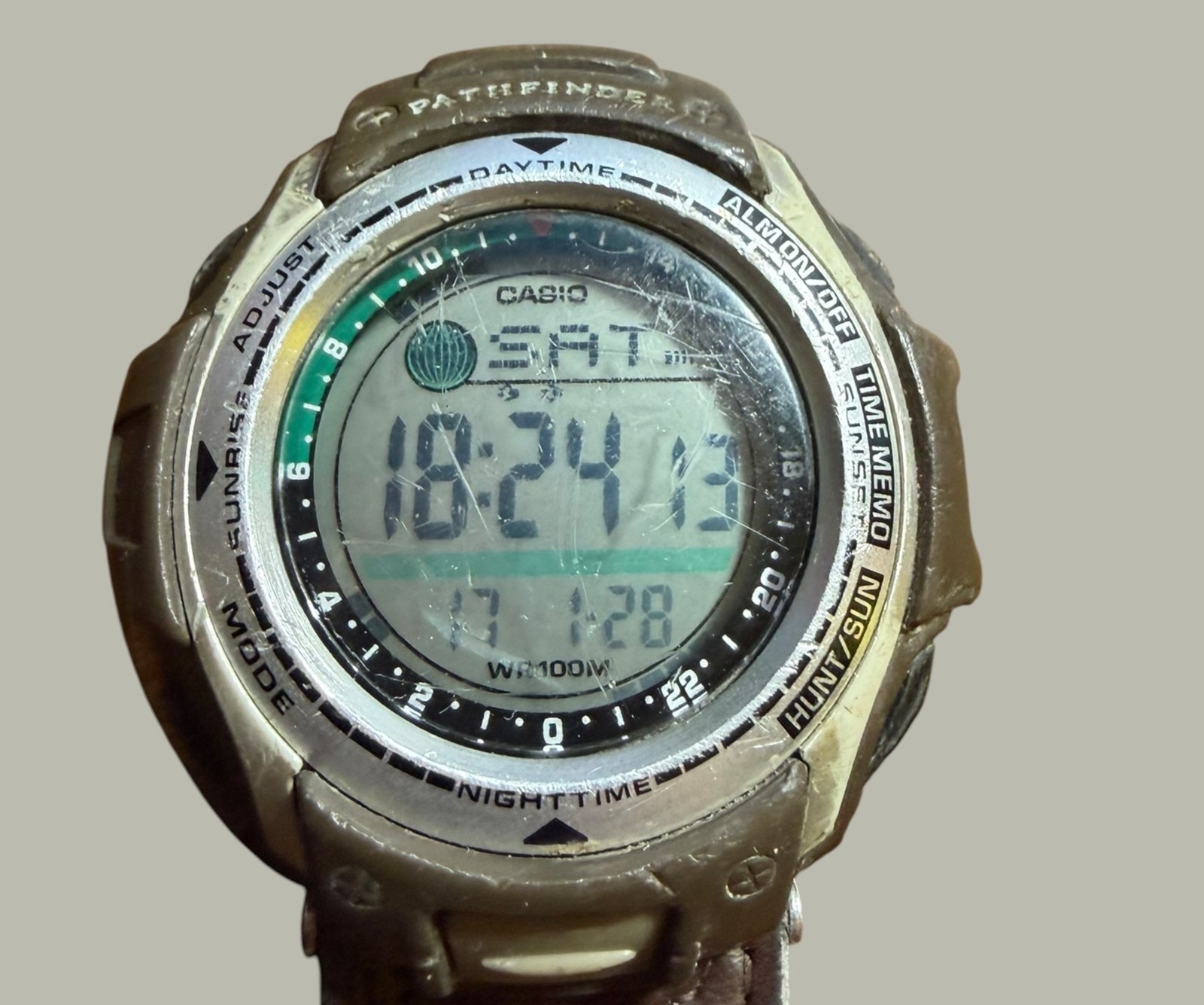 Casio Pathfinder PAS-410B Hunting Timer Digital Watch 2805 WR100M Brown Leather