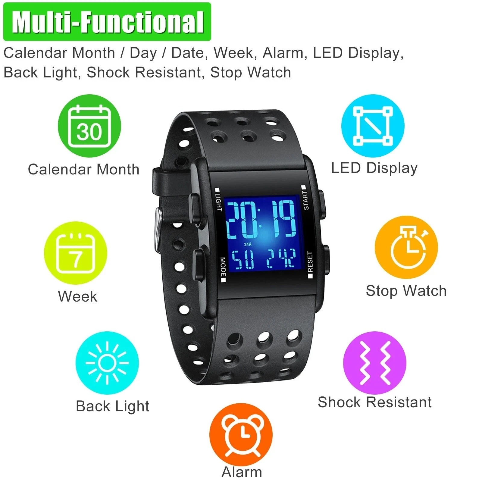 Waterproof Digital Sports Watch Military Tactical LED Backlight Wristwatch Men