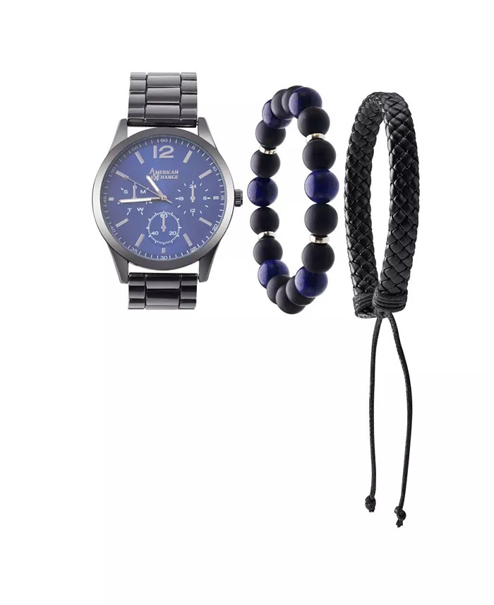 American Exchange Men’s Quartz Movement Shiny Gunmetal Bracelet Analog Watch NEW