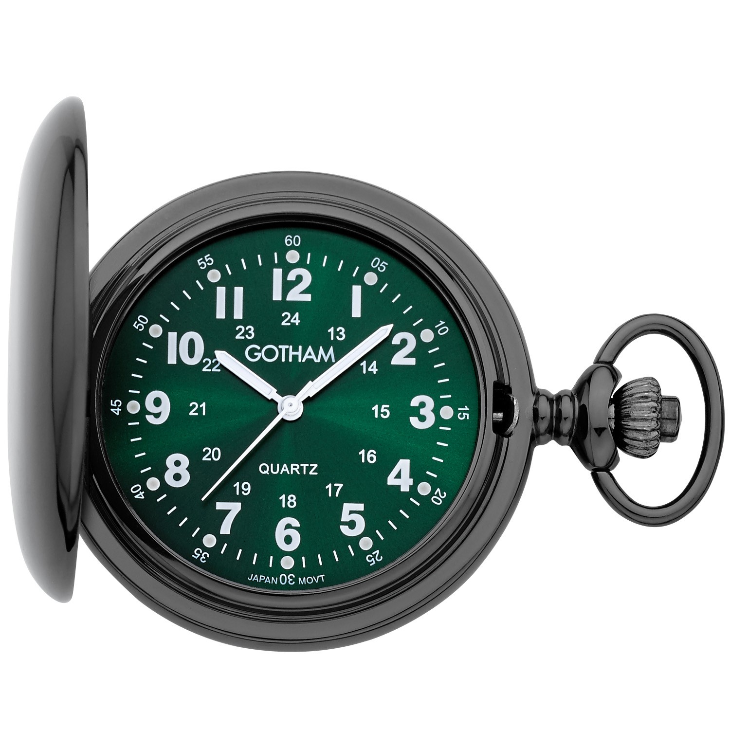 Gotham Men’s Gunmetal Green Dial Covered Quartz Pocket Watch # GWC15042BG