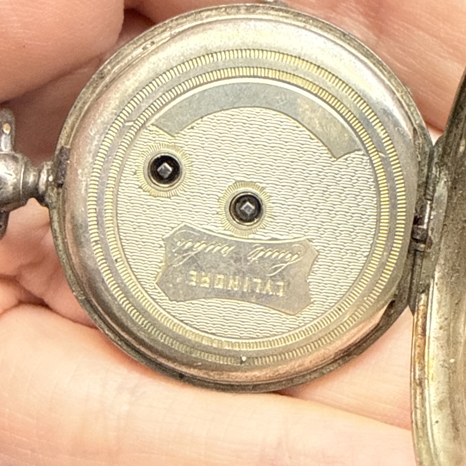 vintage swiss solid silver pocket watch Cylinder Rubis