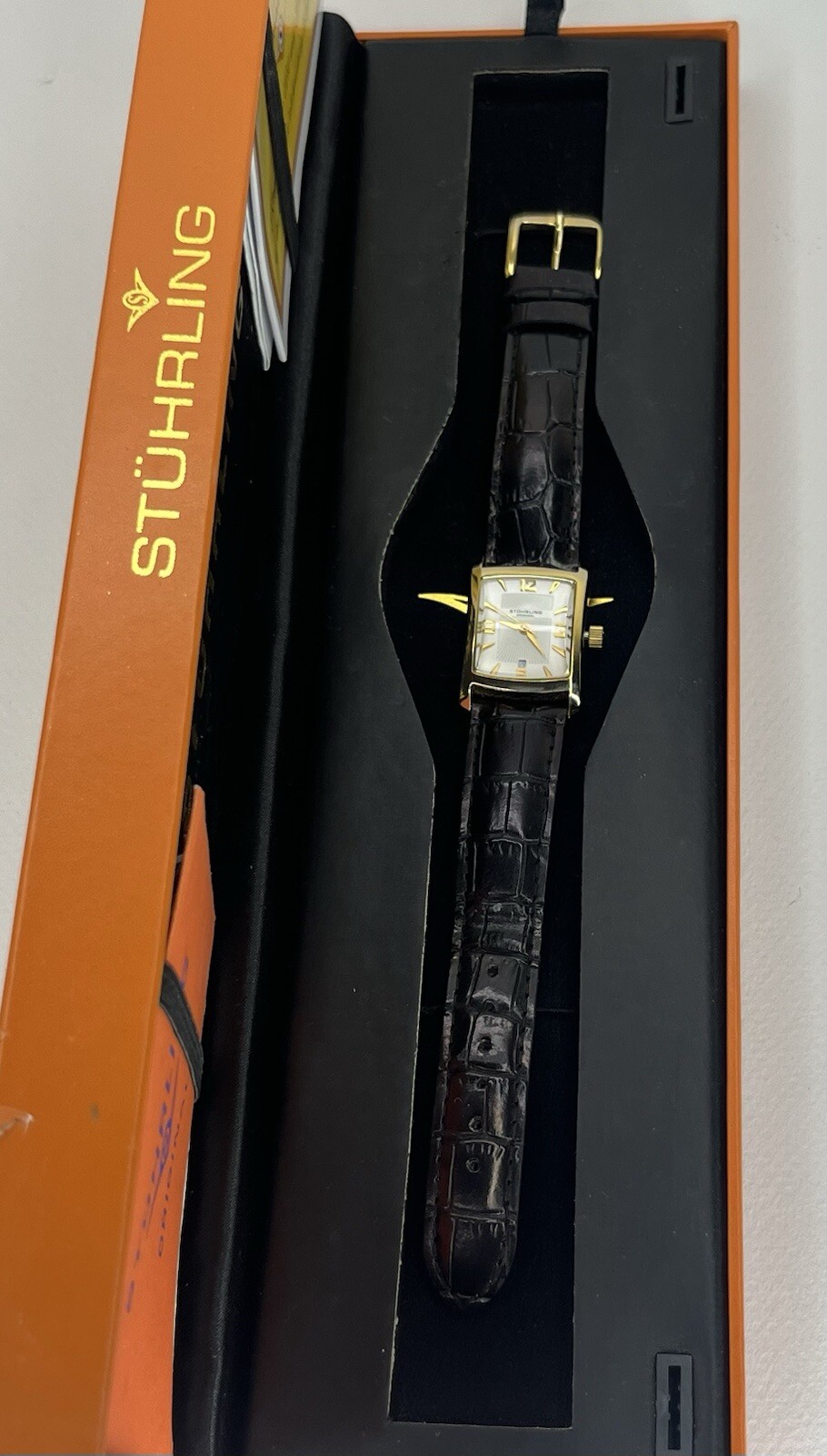 Stuhrling Original Montre Lady Gatsby Krysterna Bezel Alligator Embossed Leather