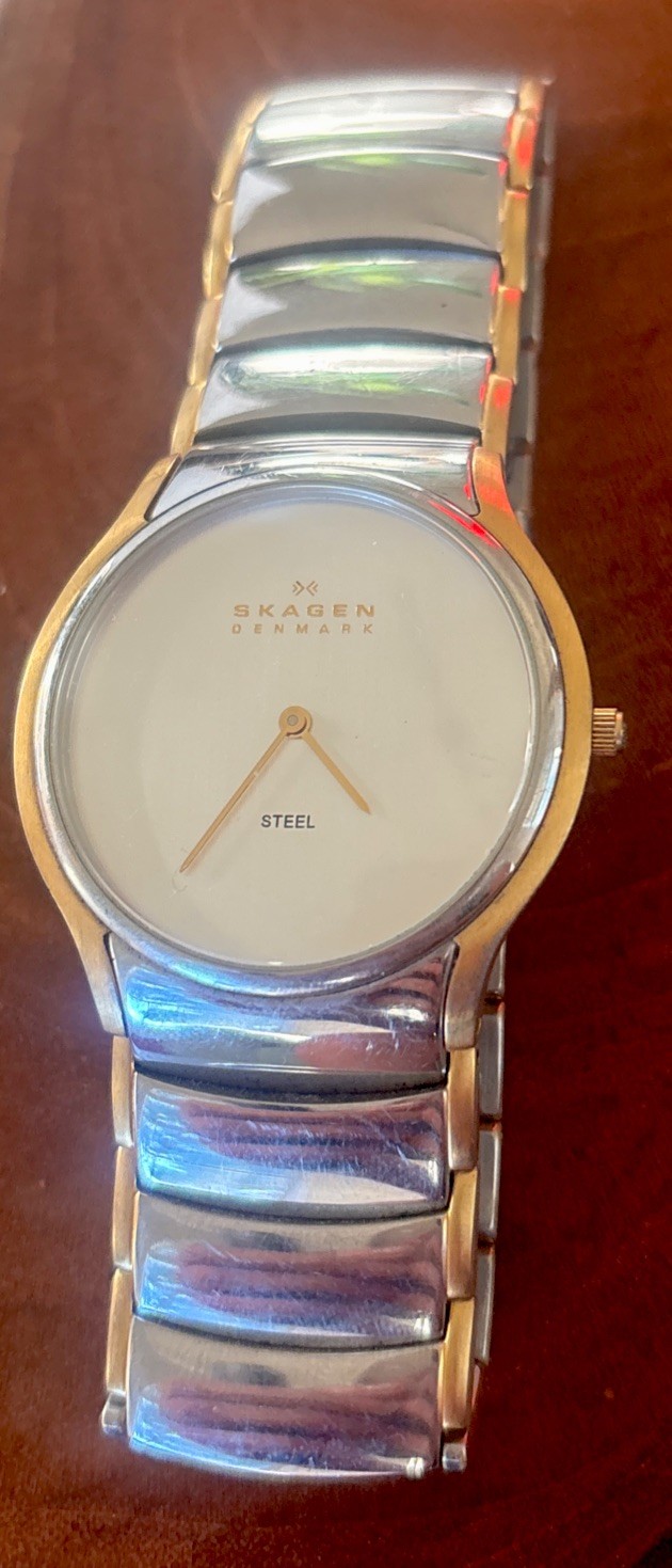 Skagen Denmark Two Tone Quartz Watch Stainless Steel Gold Minimalist