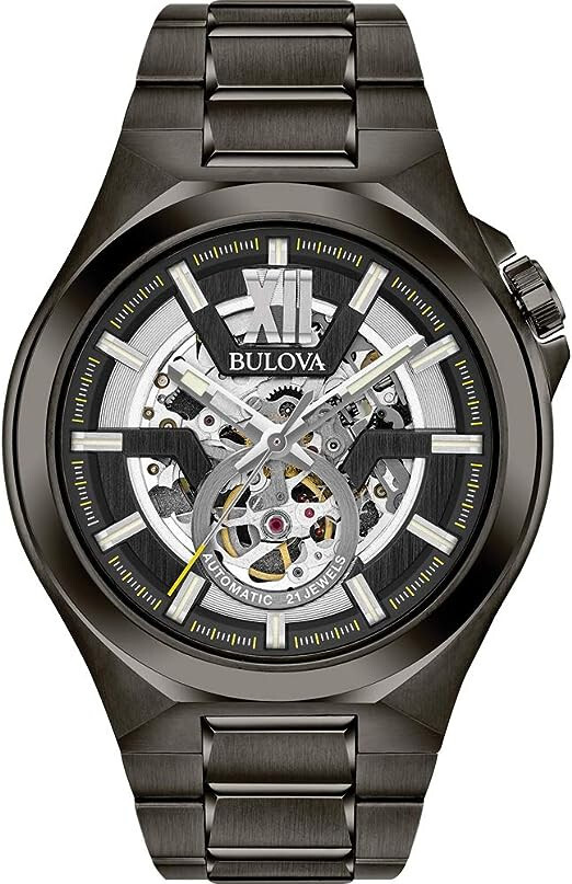Bulova 98A179 MENS WATCH Classic Automatic Black Skeleton GunMetal NEW WITH TAGS