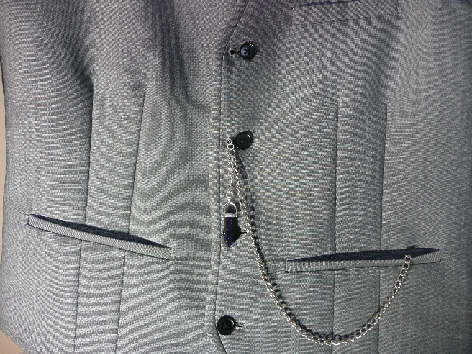 Single albert silver plated black obsidian Crystal stone pocket watch chain fob
