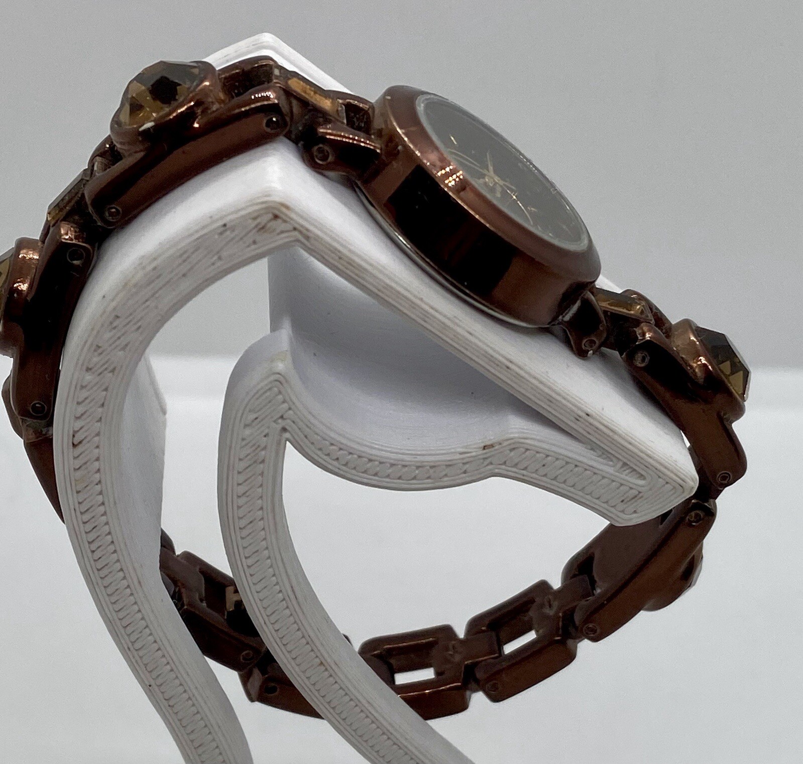 ALLUDE Ladies Watch New Battery Copper Finish Large Amber Crystals For 6” Wrists