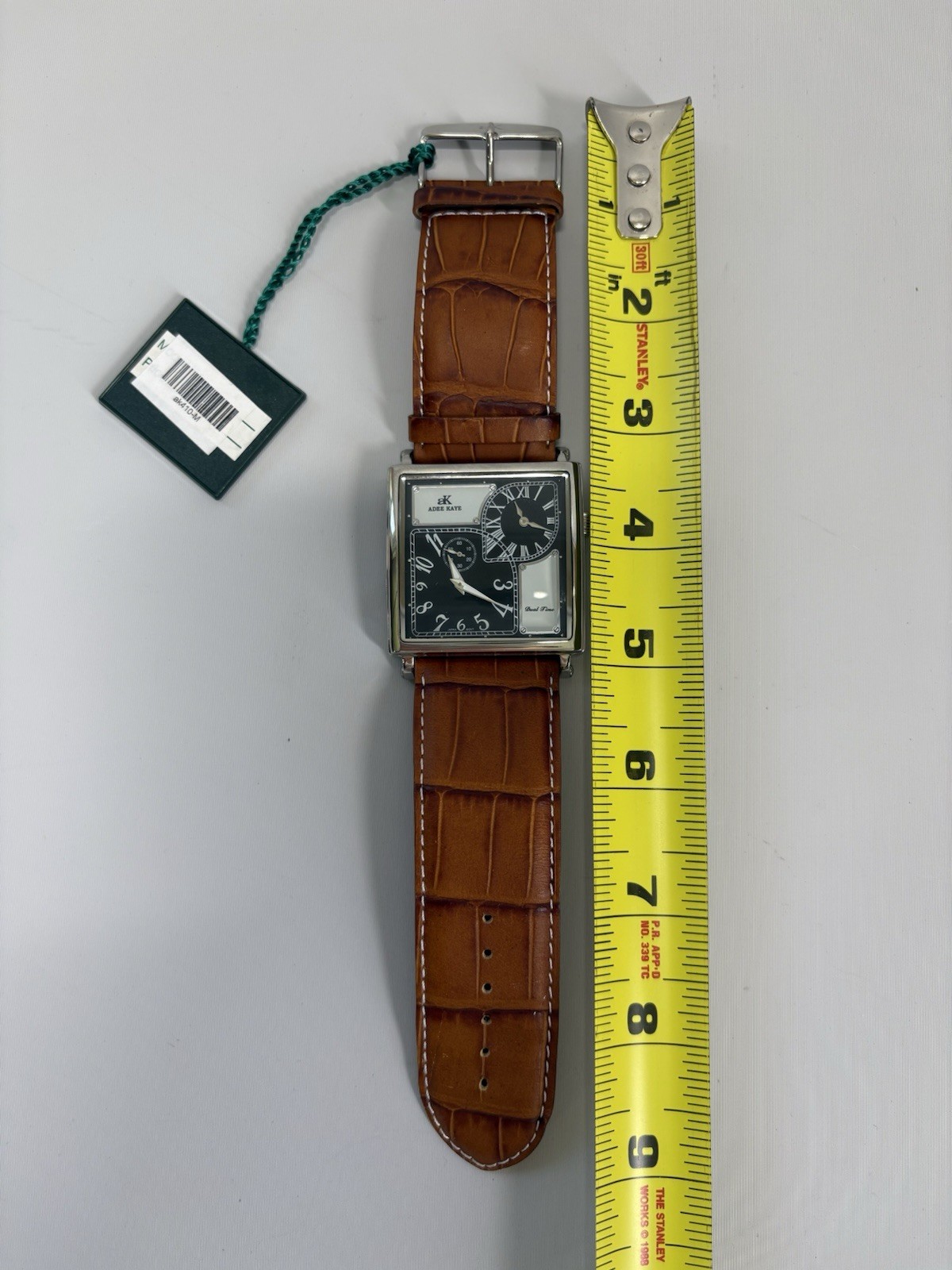 Adee Kaye Beverly Hills Dual Time Watch Square Brown Leather Band AK410M