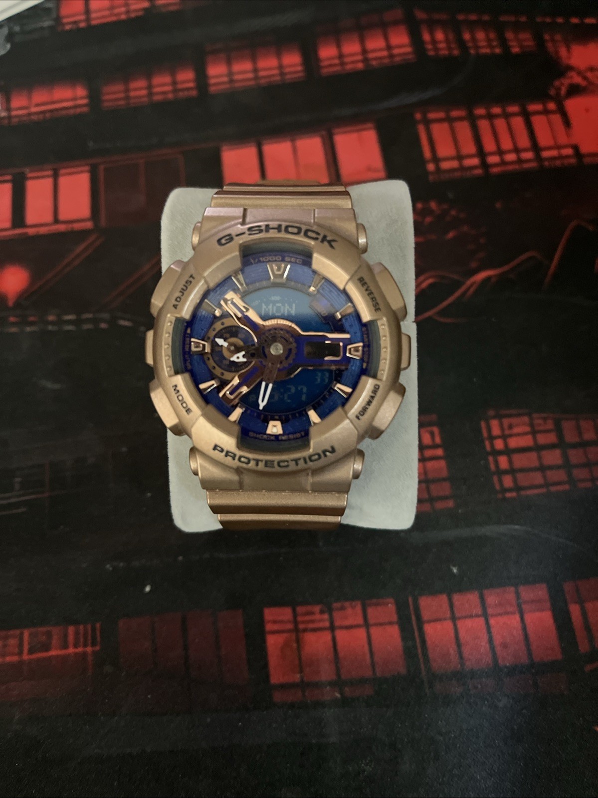 Casio G-shock Gma-s110gd Gold Blue Analog-digital Watch Resin Band Water