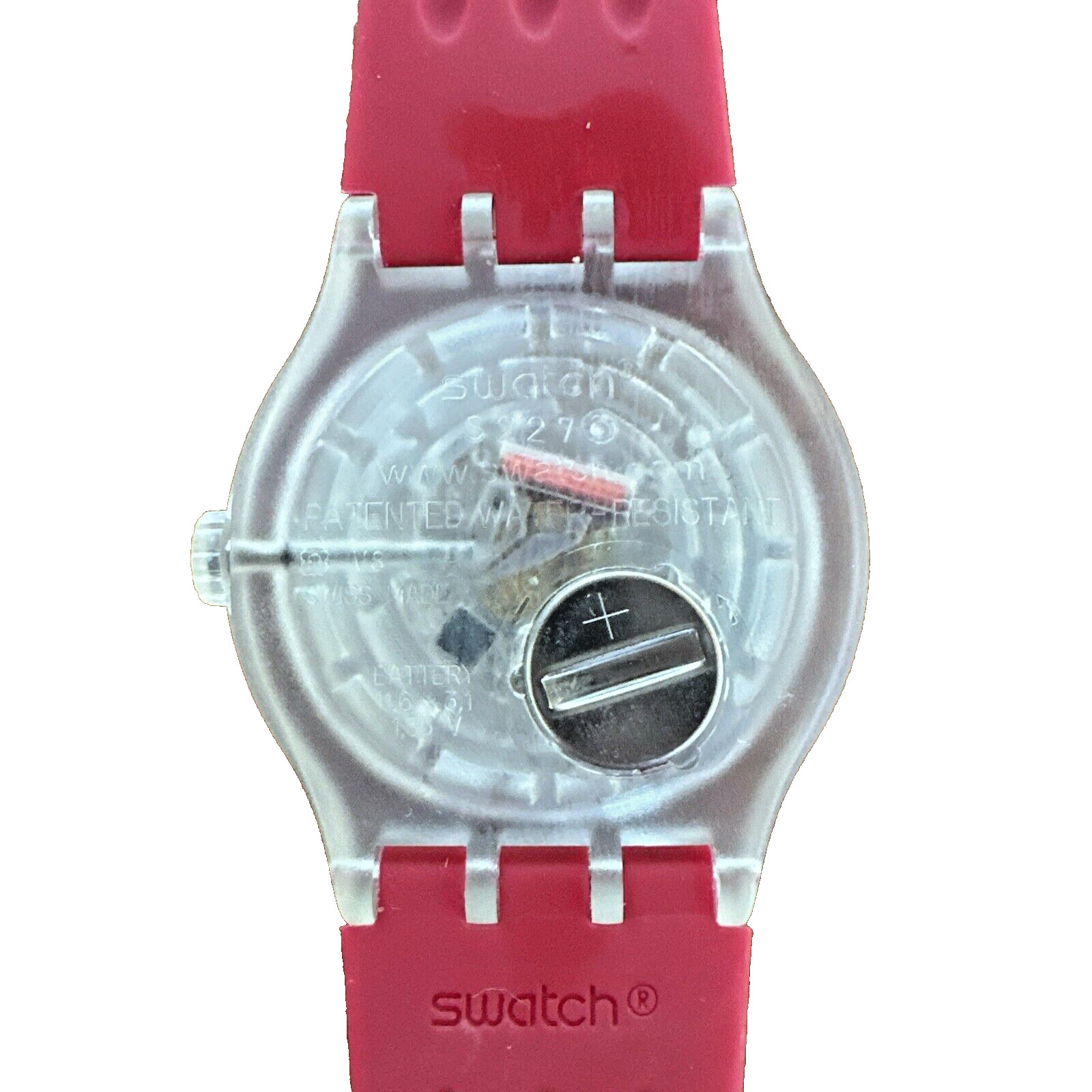 Swatch XL “Vida Loca” 44mm Red Dial Clear Case + Packaging Pre-Owned Good