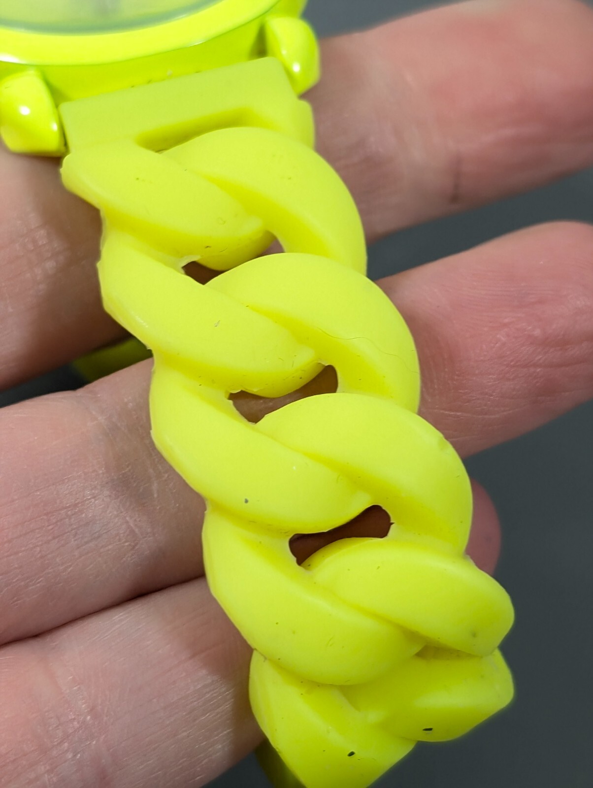 NYC Womens Bright Yellow Jelly Curb Chain Watch Silicone Rubber 6.5 inch 34mm