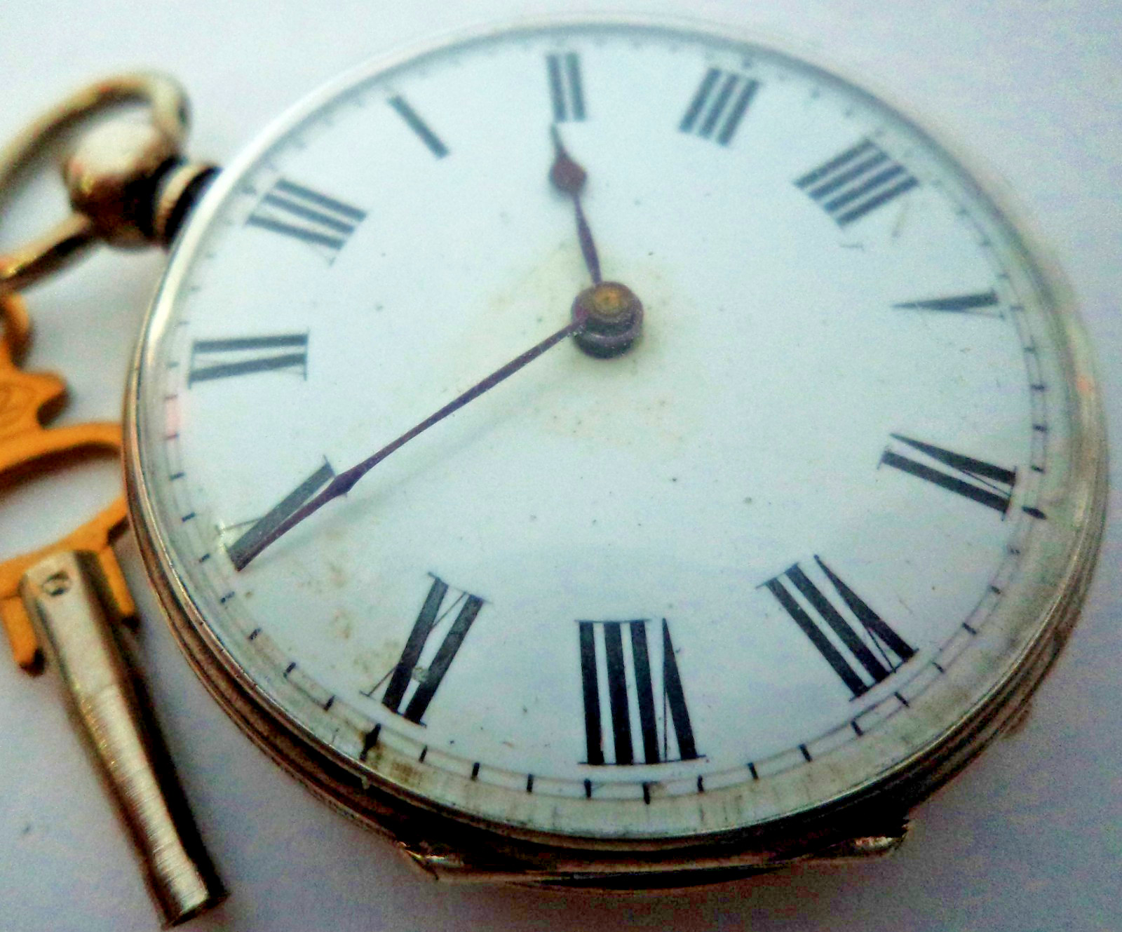 ANTIQUE SILVER CYLINDER POCKET WATCH WORKING, VICTORIAN 1870 HAND ENGRAVED CASE.