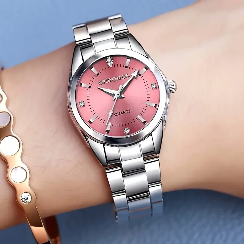 Chronos Ladies Stainless Steel Pink Dial Quartz Luminous Wrist Watch