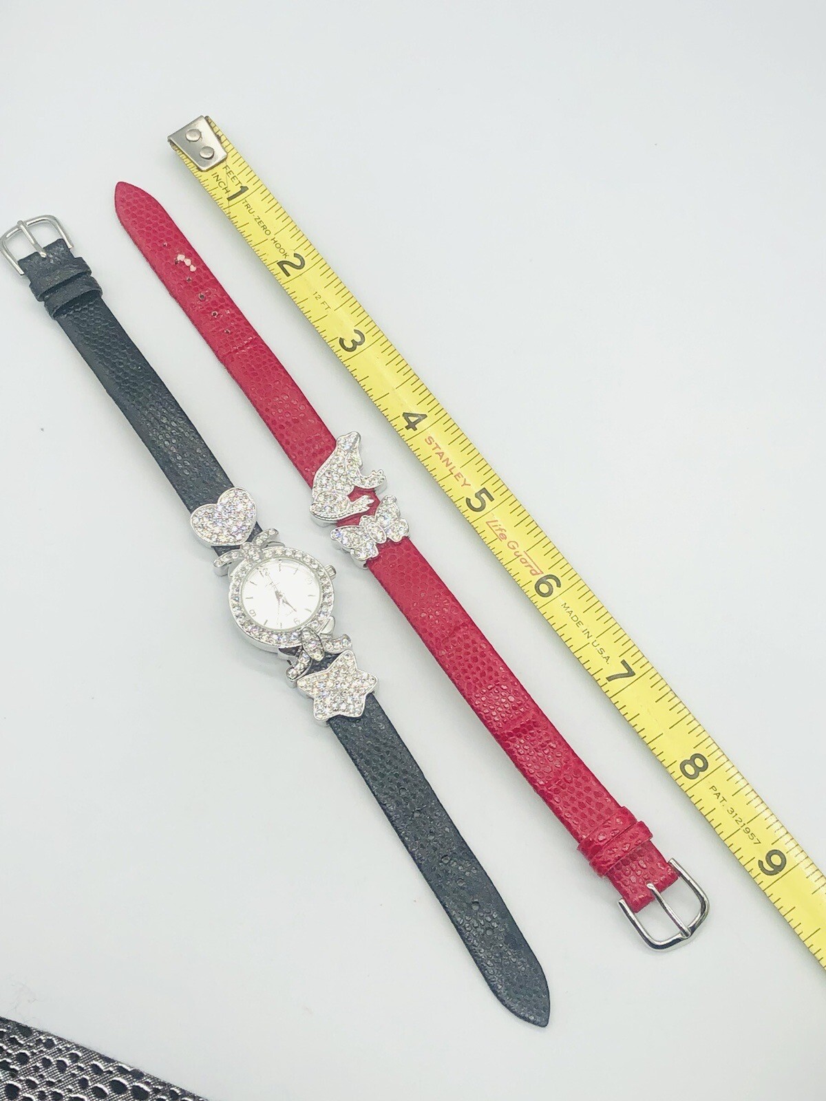 SUZANNE SOMERS Clear Frog Star Black Red Leather Bands Watch W Box Need Battery