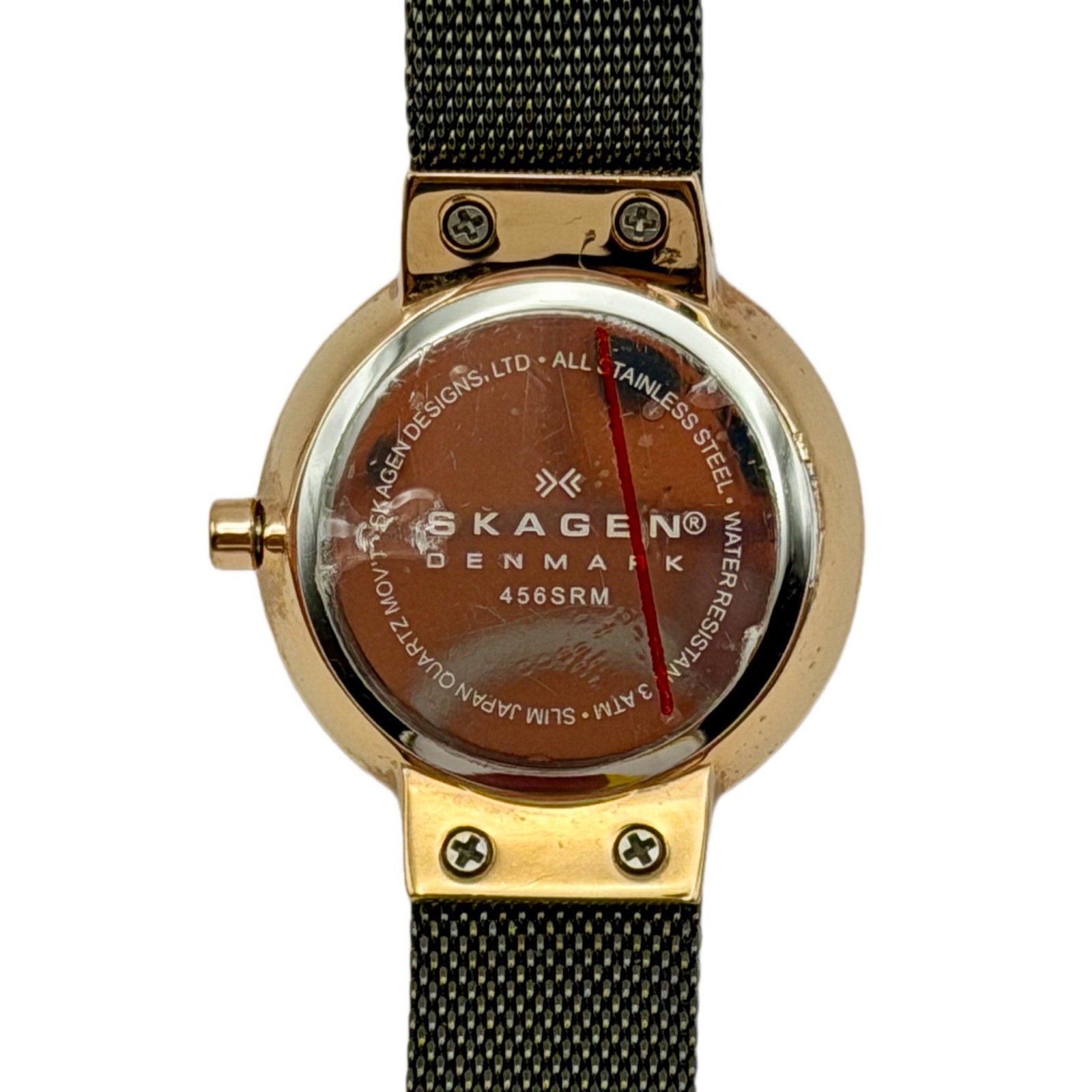 Skagen Leonora 456SRM Womens Quartz Watch Faceted Pink Crystal Grey Mesh Steel