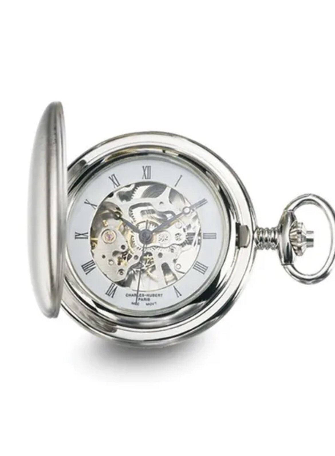 Charles Hubert Chrome-finish White Skeleton Dial Pocket Watch