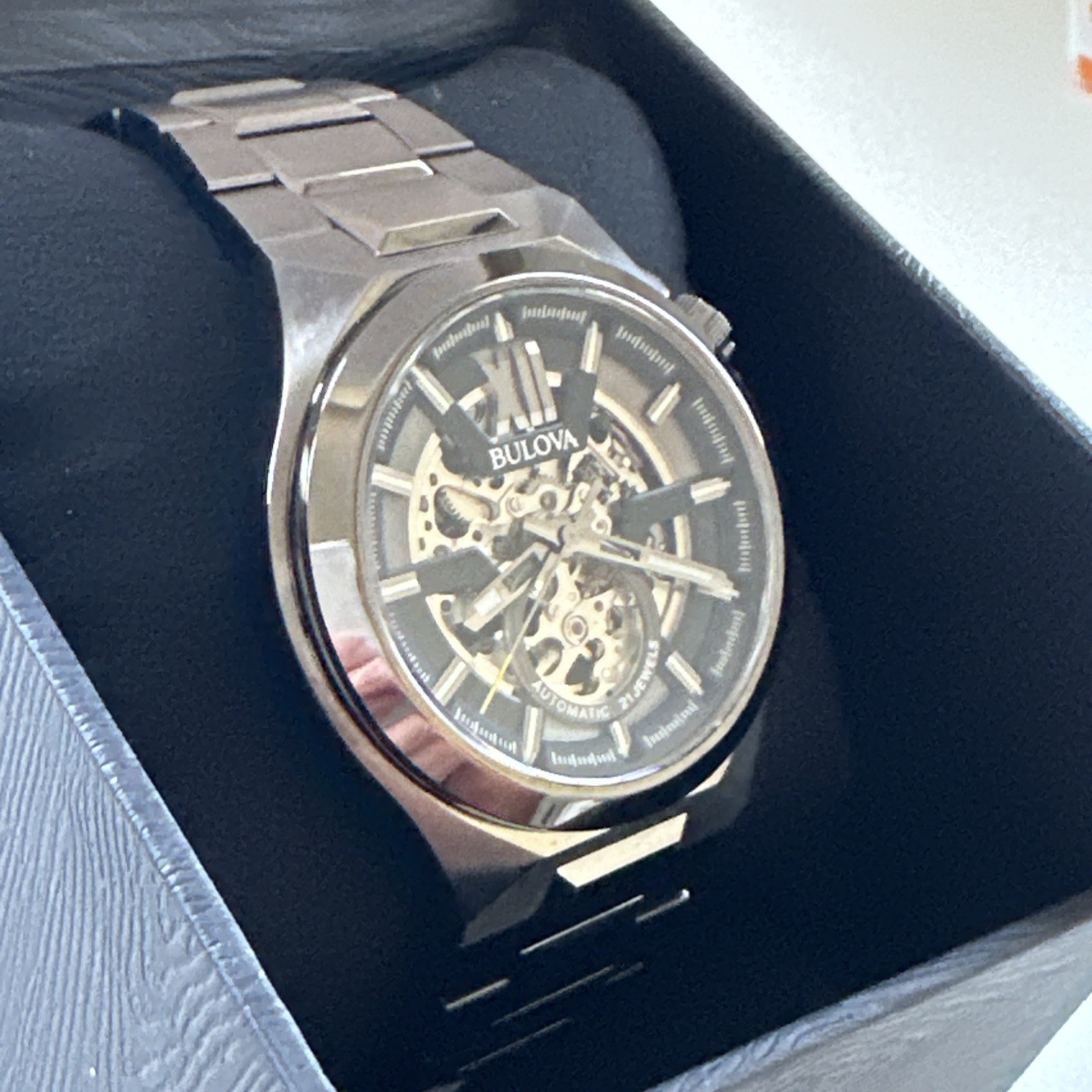 Bulova Womens Maquina Automatic Skeleton Gray Stainless Steel Watch 46MM 98A179