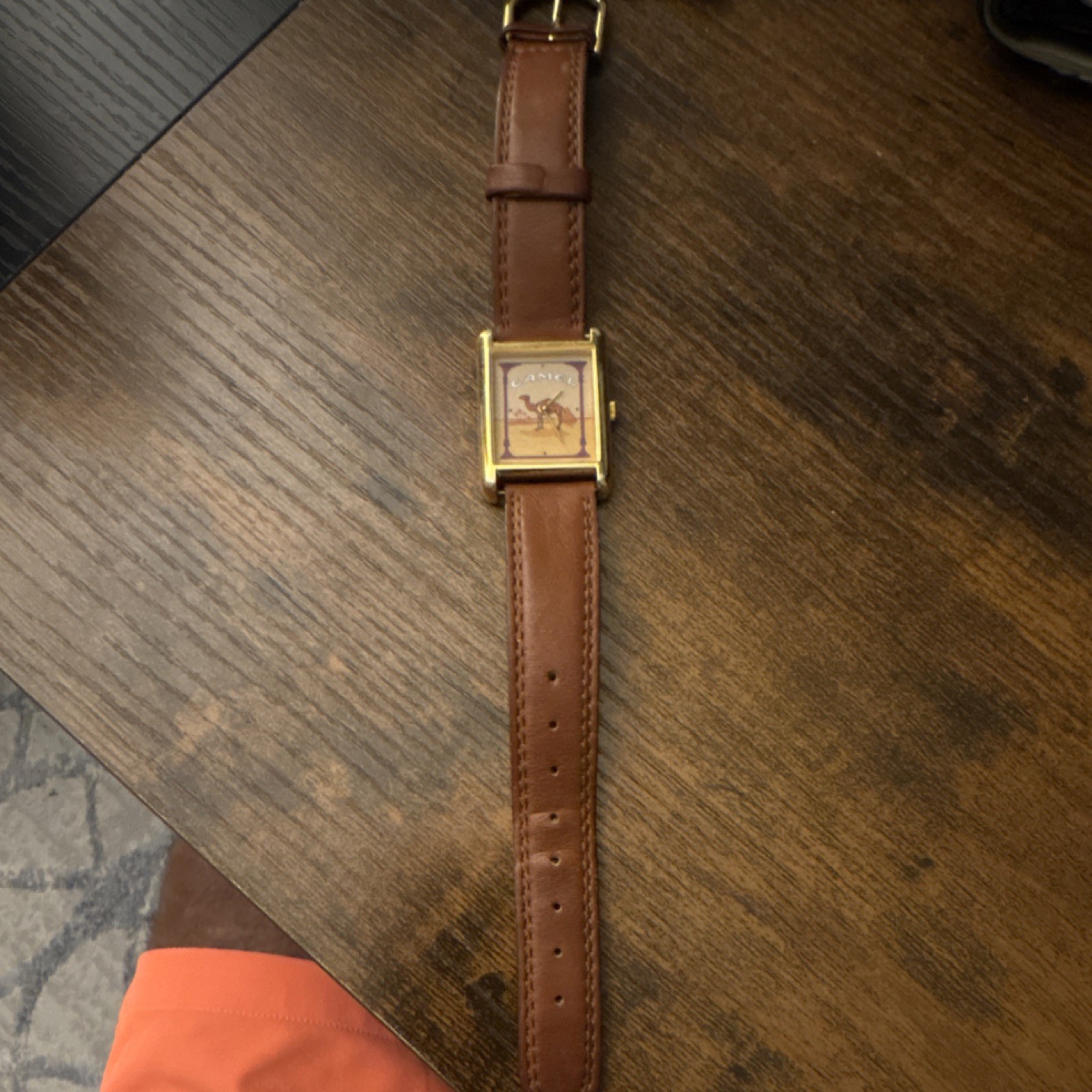Original Camel Women’s Rectangle Gold-Tone Analog Watch Cream Leather Strap