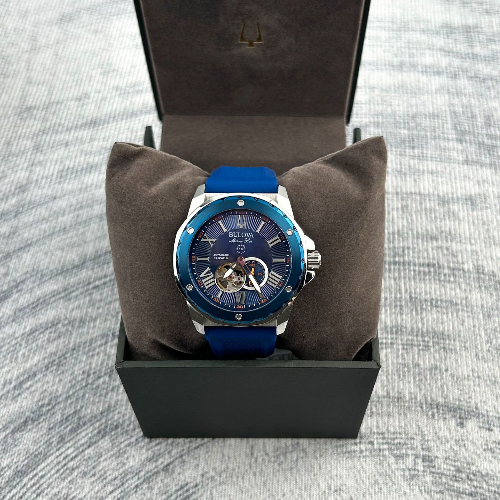 Bulova Marine Star Blue Dial-Blue Rubber Strap Men’s Automatic Watch 98A303