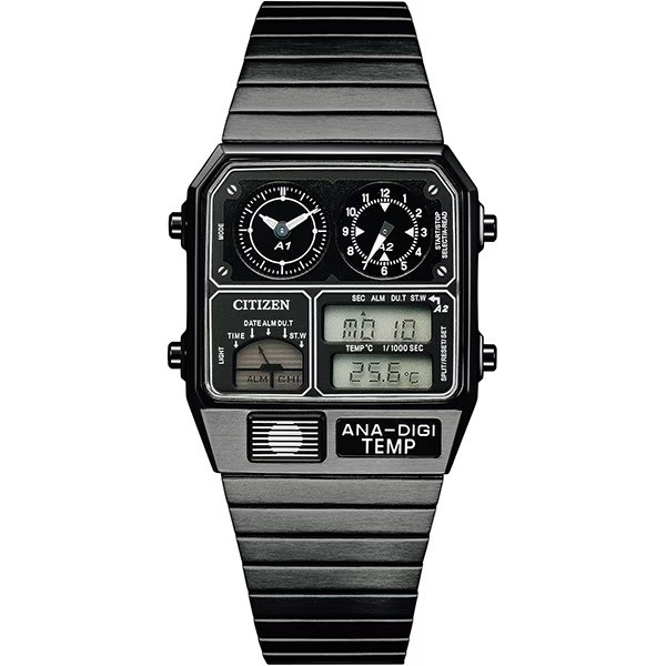 Citizen Record Label Ana-Digi Temp JG2105-93E Black Quartz JDM Watch New