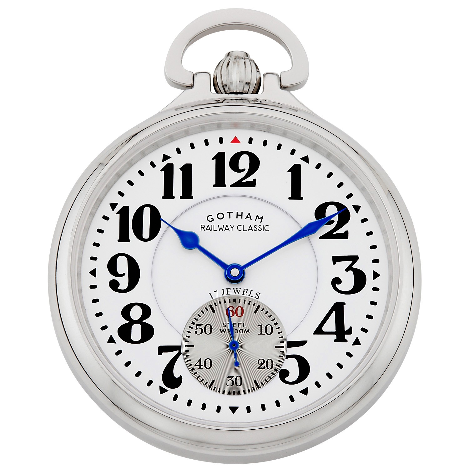 Gotham Men’s Stainless Steel 17 Jewel Mechanical Open Face Pocket Watch