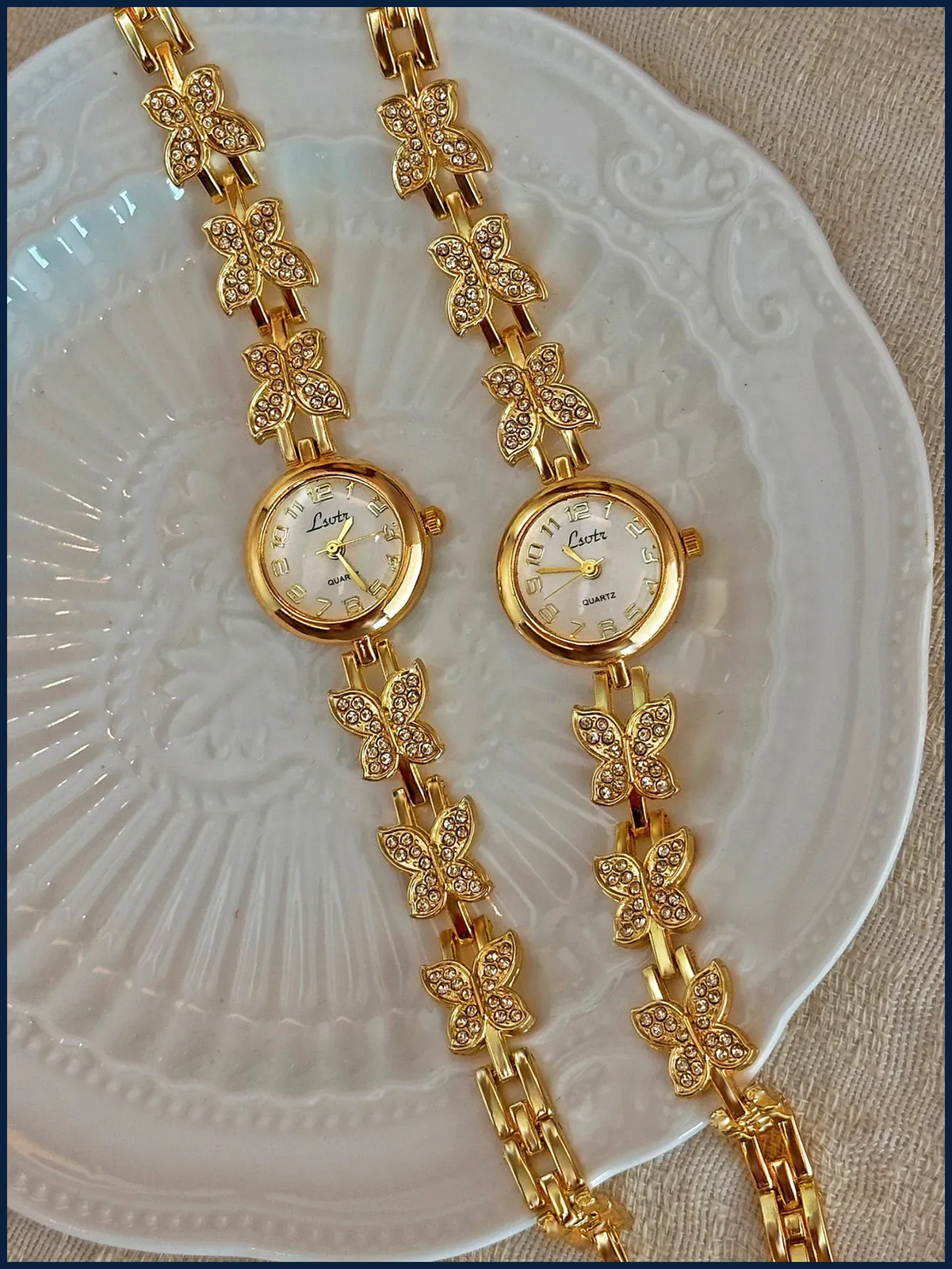 Women’s French Gold Inlaid Rhinestone Butterfly-Shaped 1 Piece