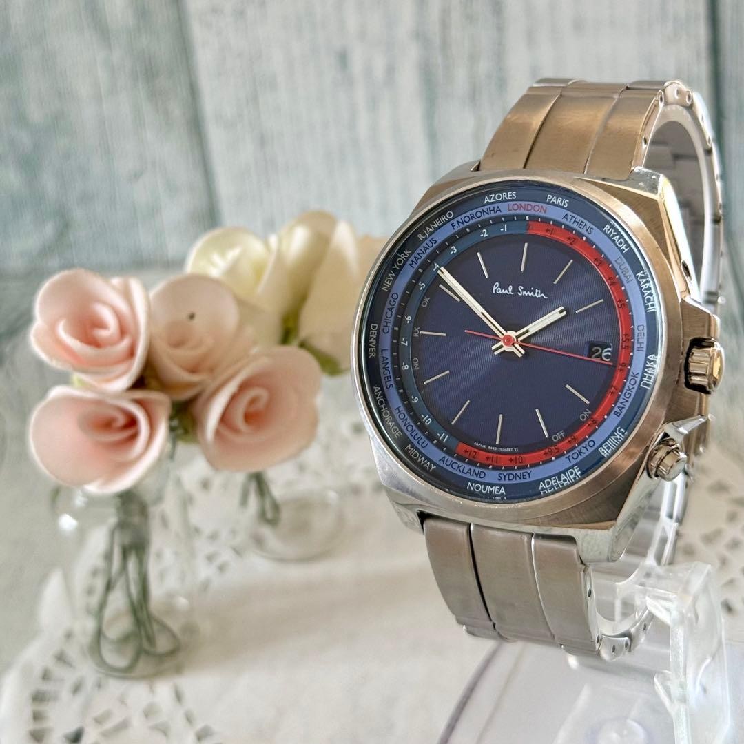Paul Smith World Time Closed Eyes Solar Radio Watch Blue Silver 4 2 cm