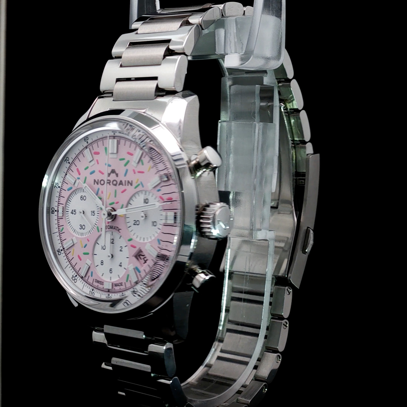 Brand New NORQAIN Freedom Chrono Enjoy Life “Sprinkles” Pink Dial – N2201.19S04.