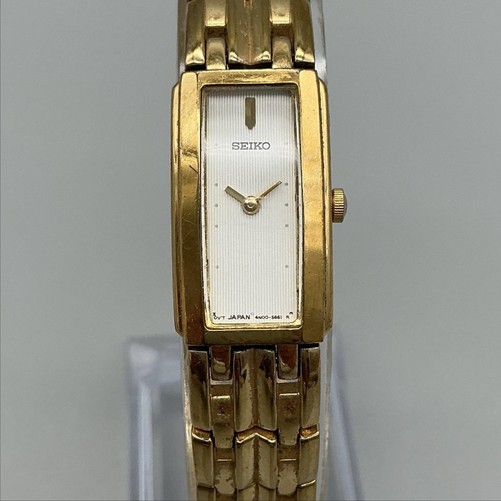 Seiko Womens Watch 15mm White Dial Gold Tone Bracelet 4N00-7089 New Battery 7.5″