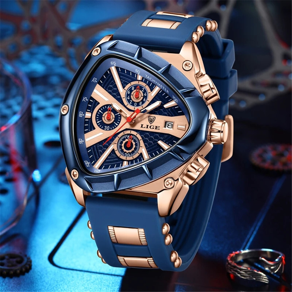 LIGE Men Watch Irregular Triangle Wristwatch Boy Sport Watch Male Silicone Watch