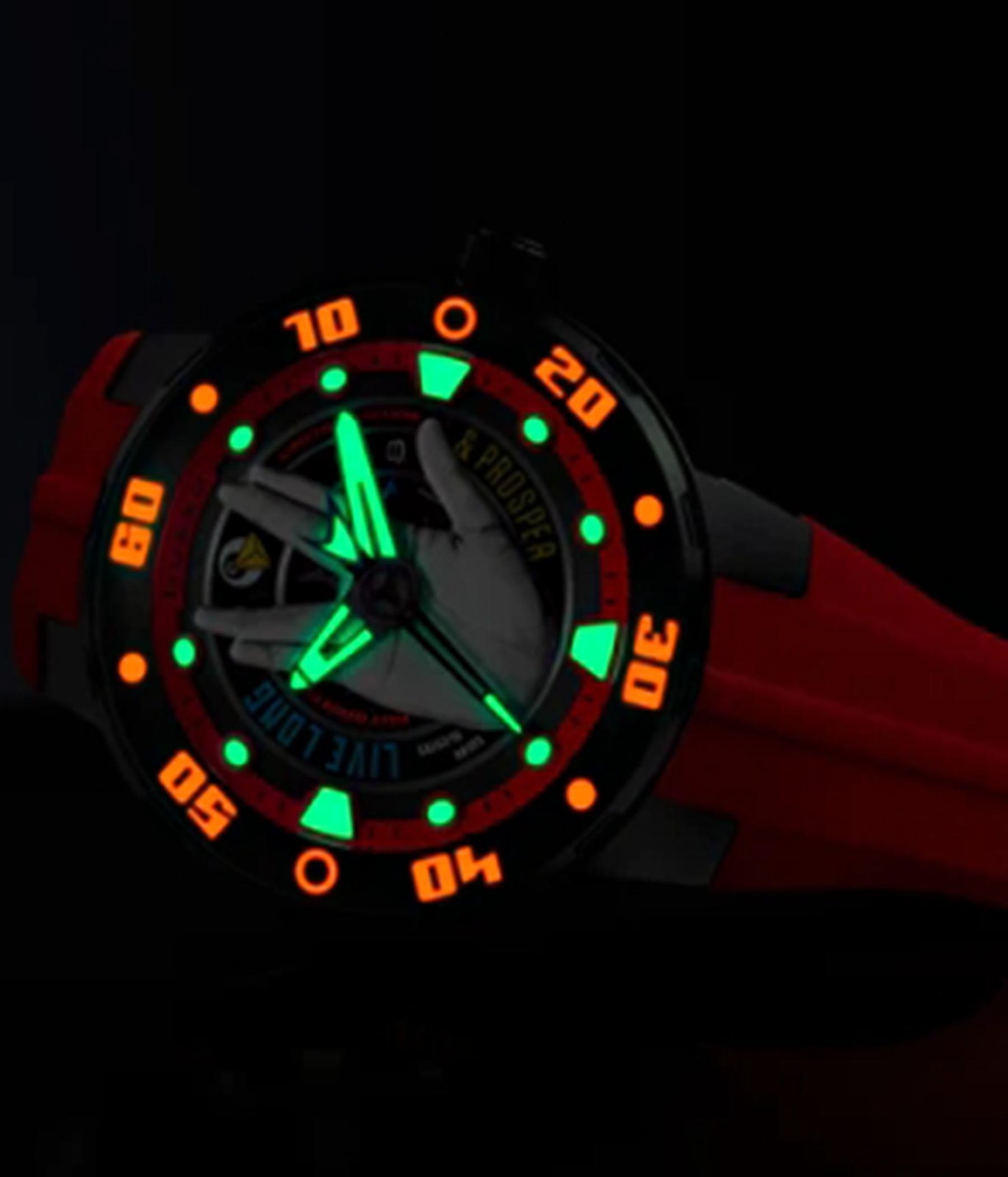 50mm Auto LIVE LONG & PROSPER Black/Red Strap Nubeo STAR TREK Watch