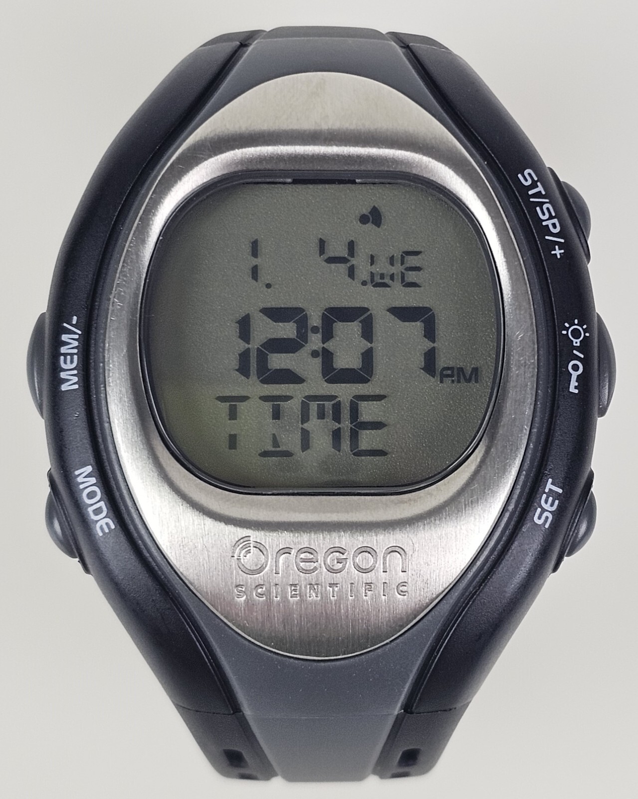Oregon Scientific Luminous Black Silver Grey Wristwatch Watch Working Tested