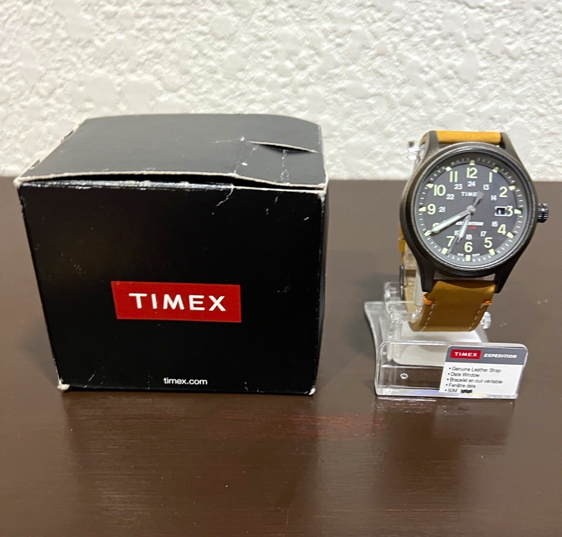 Timex Expedition Men’s 40mm Black Dial Brown Leather Quartz Date 50m w/ Box