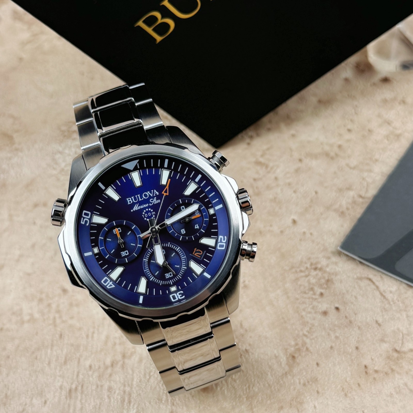 New Bulova Marine Star Classic Blue Dial Chronograph Men’s Quartz Watch 96B256