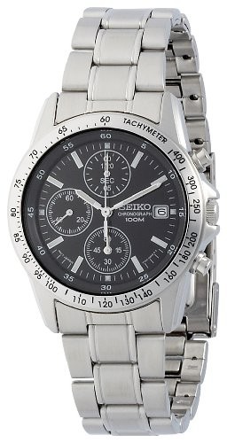 SEIKO Chronograph SND367PC Black Silver Men’s Watch New