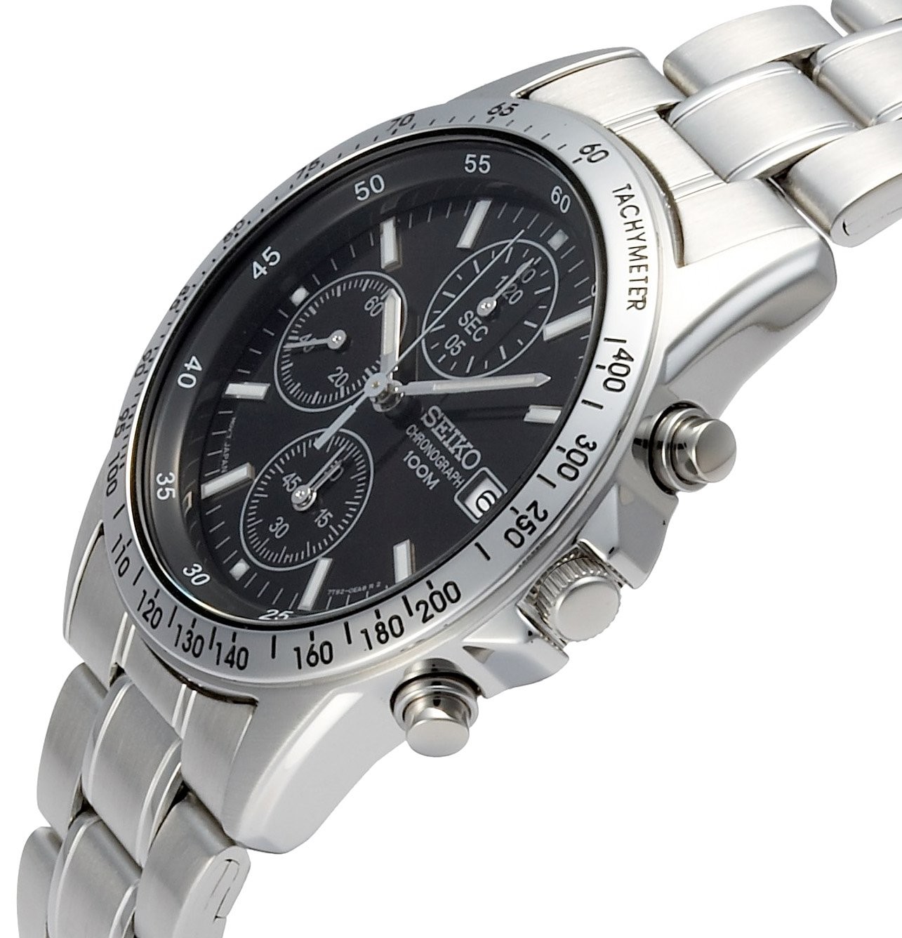 Seiko SND367PC Men’s Chronograph Quartz Black Dial Stainless Steel Watch