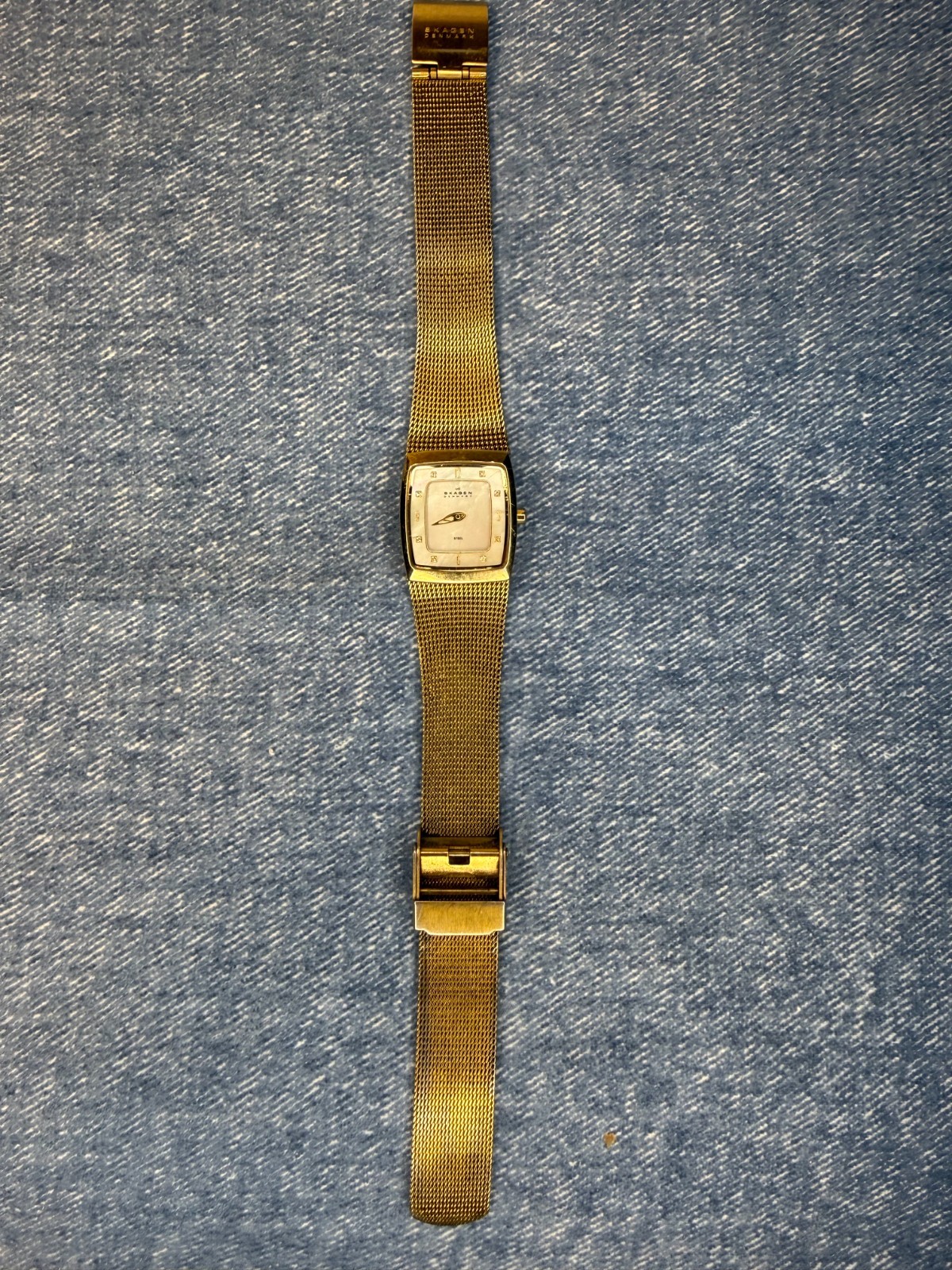Skagen Denmark Wristwatch STEEL Gold Tone Analog Quartz Crystals Accent Watch