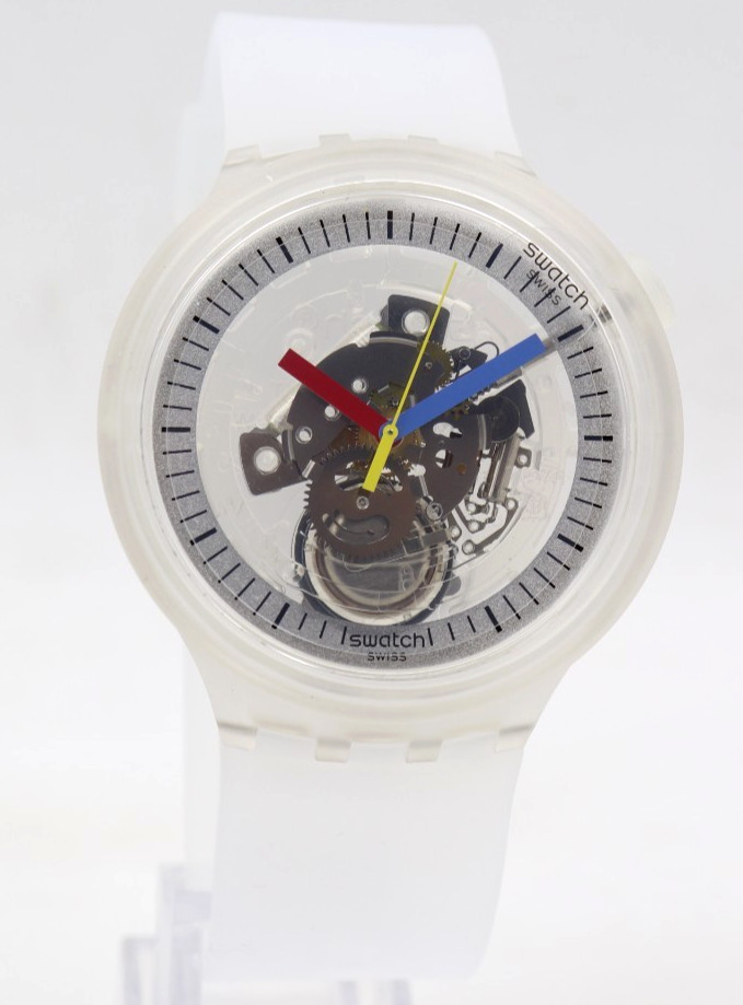 New Swiss Swatch CLEARLY BOLD Matte Silicone Skeleton Watch 47mm SB01K100 $125