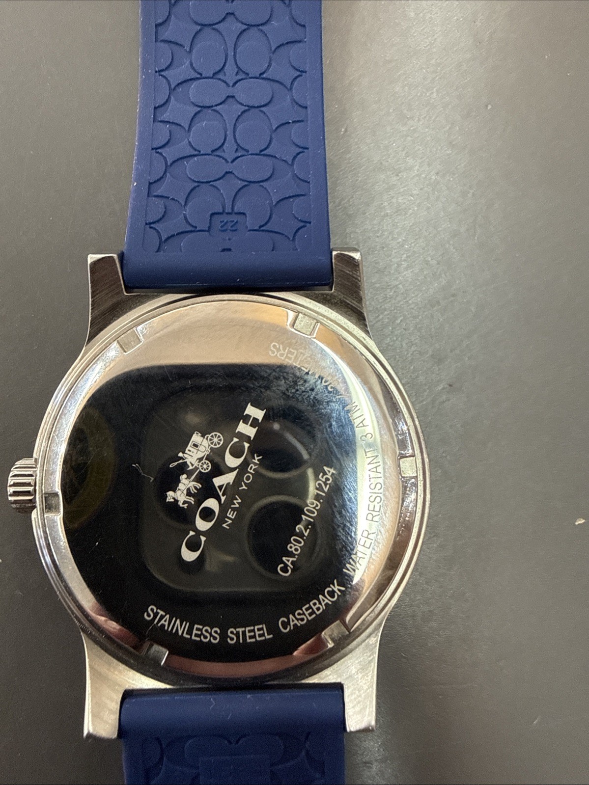 Coach W5015 Rivington watch featuring a navy dial and blue silicone rubber strap