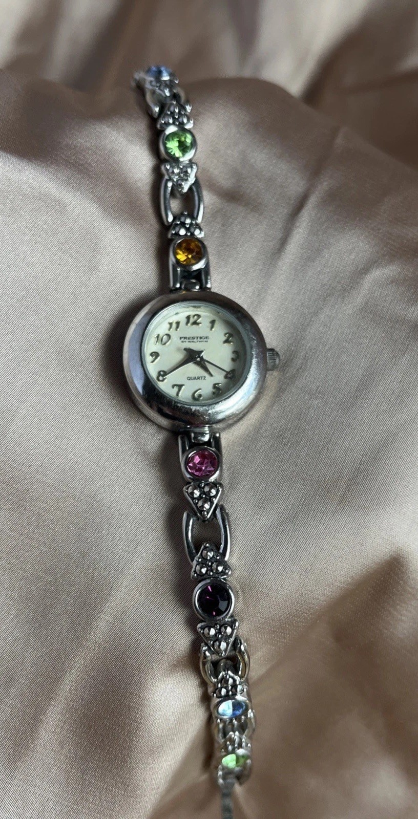Vintage Prestige By Waltham Woman’s Watch-Silver Tone/Colored Crystals-Untested