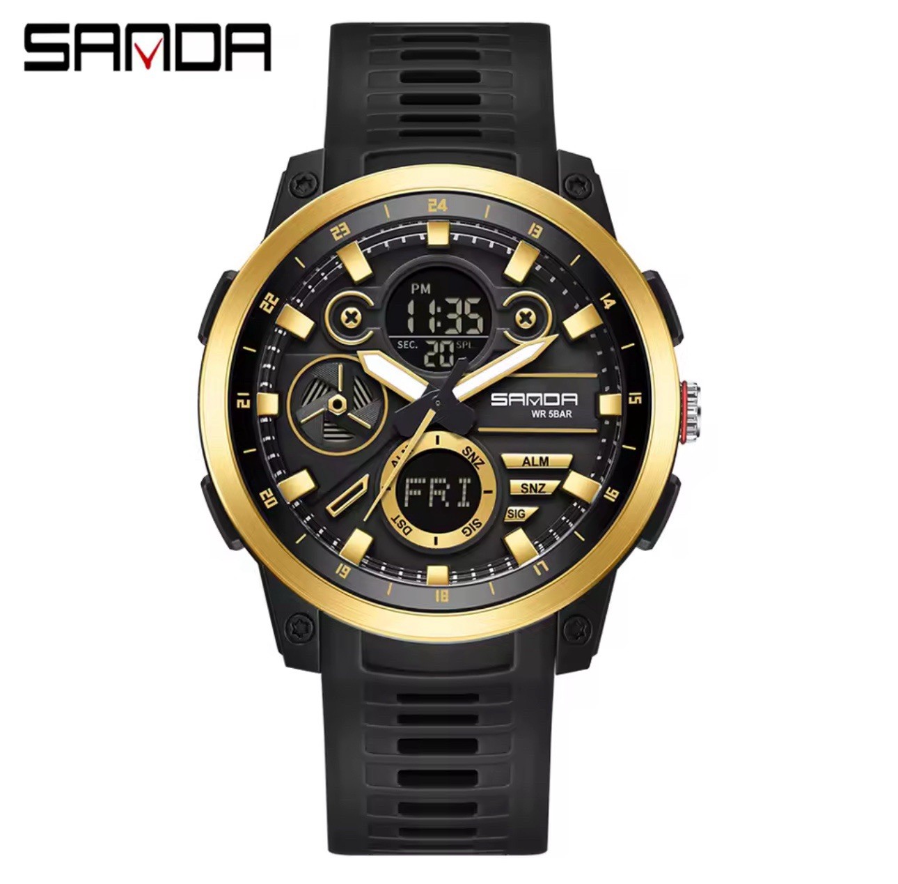 SANDA Men’s Quartz Analog-Digital Watch Day/Date Alarm 5ATM TPU Strap 22mm