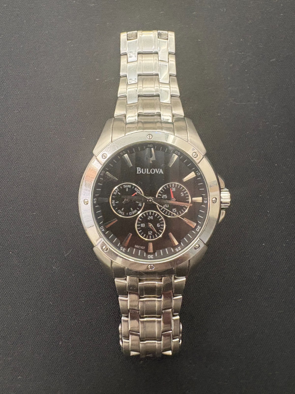 Mens Bulova C860841 Stainless Steel Day Date 24hr Calendar Watch